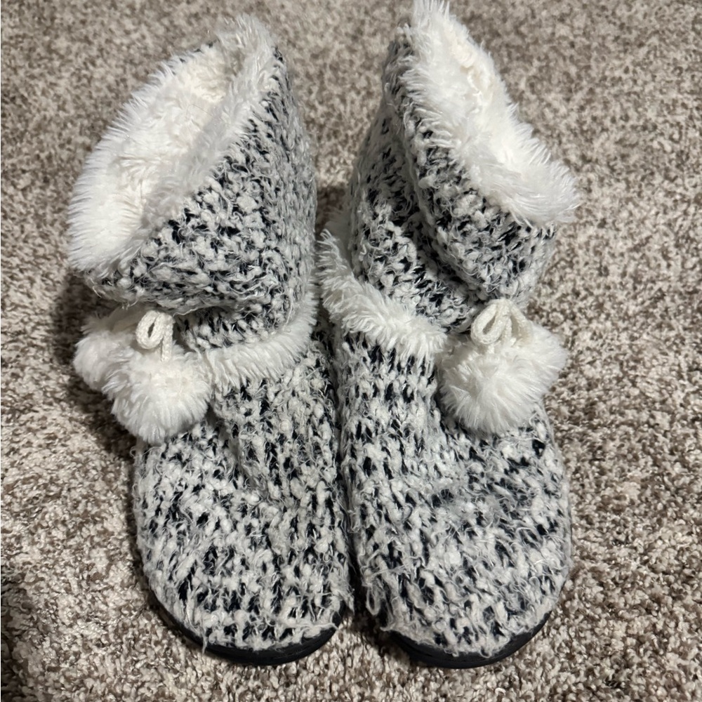 Cozy Knit Slipper Boots with Pom Poms